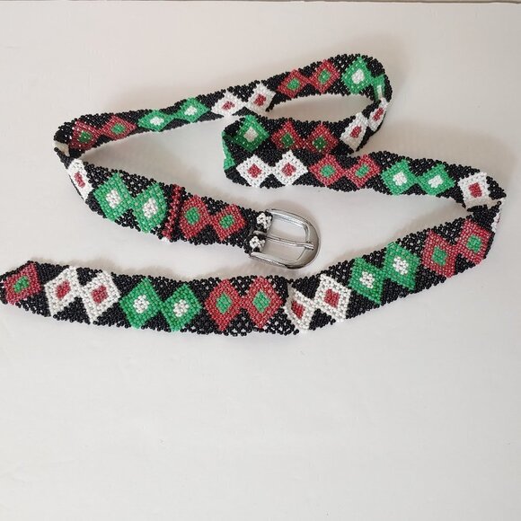 Beaded Belt Tribal‎ Native Southwestern Boho Diamond Snake Handmade Vintage main image 5